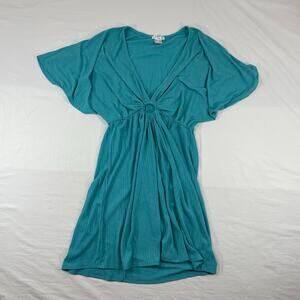 Venus O-Ring V-Neck Kimono Sleeve Teal Ribbed Knit Dress Small Women’s